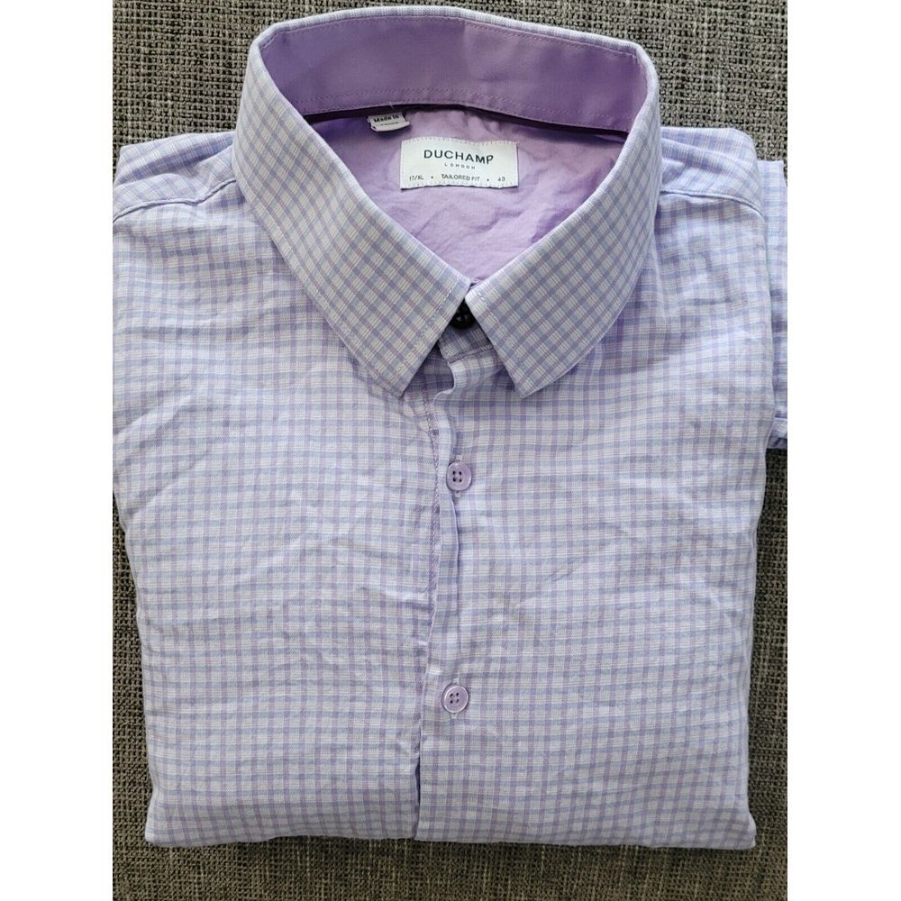 Duchamp Men's Tailored‎ Fit Cotton Blend Stretch Lavender Dress Shirt Size 17/XL
